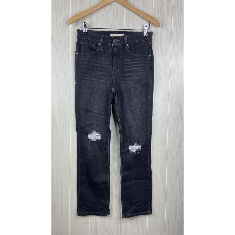 Levi's 724 High Rise Straight Jeans Women's Size 28 Black Whisker Faded